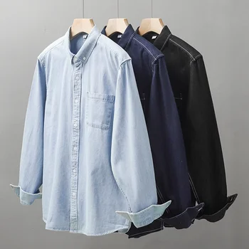 DUKEEN 2024 Camicia con design tascabile in denim per uomo Primavera e autunno Vintage Classic 100% cotone a maniche lunghe Moda Abbigliamento da uomo 1
