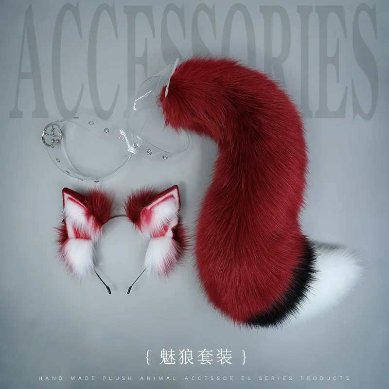 White/Red Wolf Fox Headwear Furry Jackal Ear Jackal Tail Props Cat Ear Headband Handmade Anime COSPLAY Lolita KC LOL Fox Costume