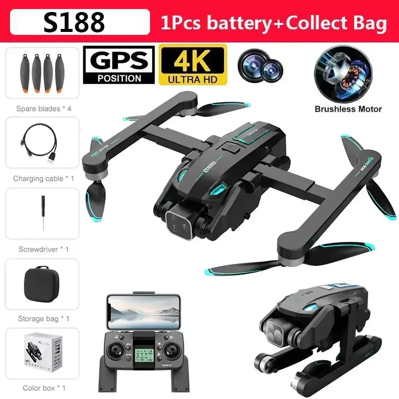 ตัวเลือกสินค้า โดรน GPS 8K กล้องคู่ 4 ใบพัดพับได้ ระยะทาง 2 กม. 5G
