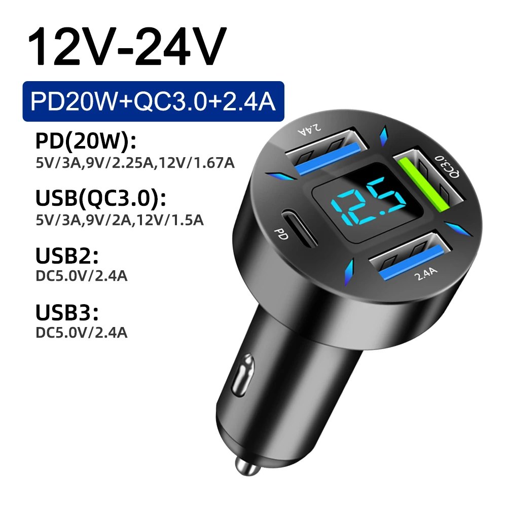 

Автомобильное зарядное устройство Usb C, 66 Вт, адаптер для быстрой зарядки прикуривателя, 4-портовое USB PD и QC 3,0, автомобильное зарядное устройство для IPhone, Xiaomi, Samsung