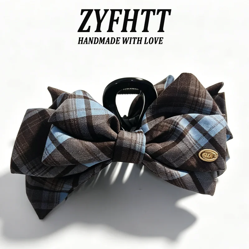 Elegant Plaid Double Layer Bow Hair Clip - Fashionable Hair Accessory