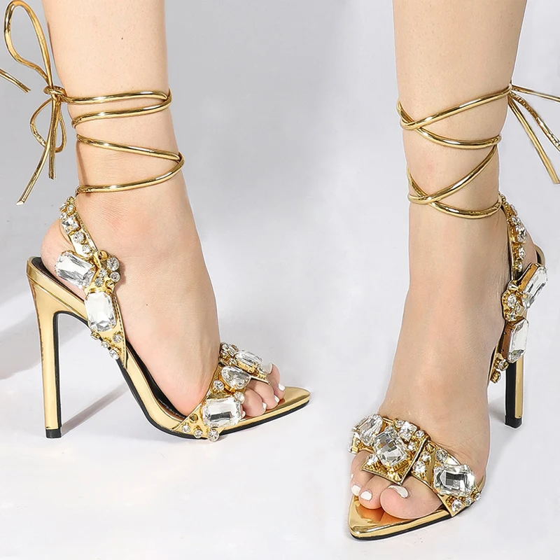 Women Square Toe Stiletto Sandals Diamond Ankle Strap High Heels Party  Shoes New | eBay