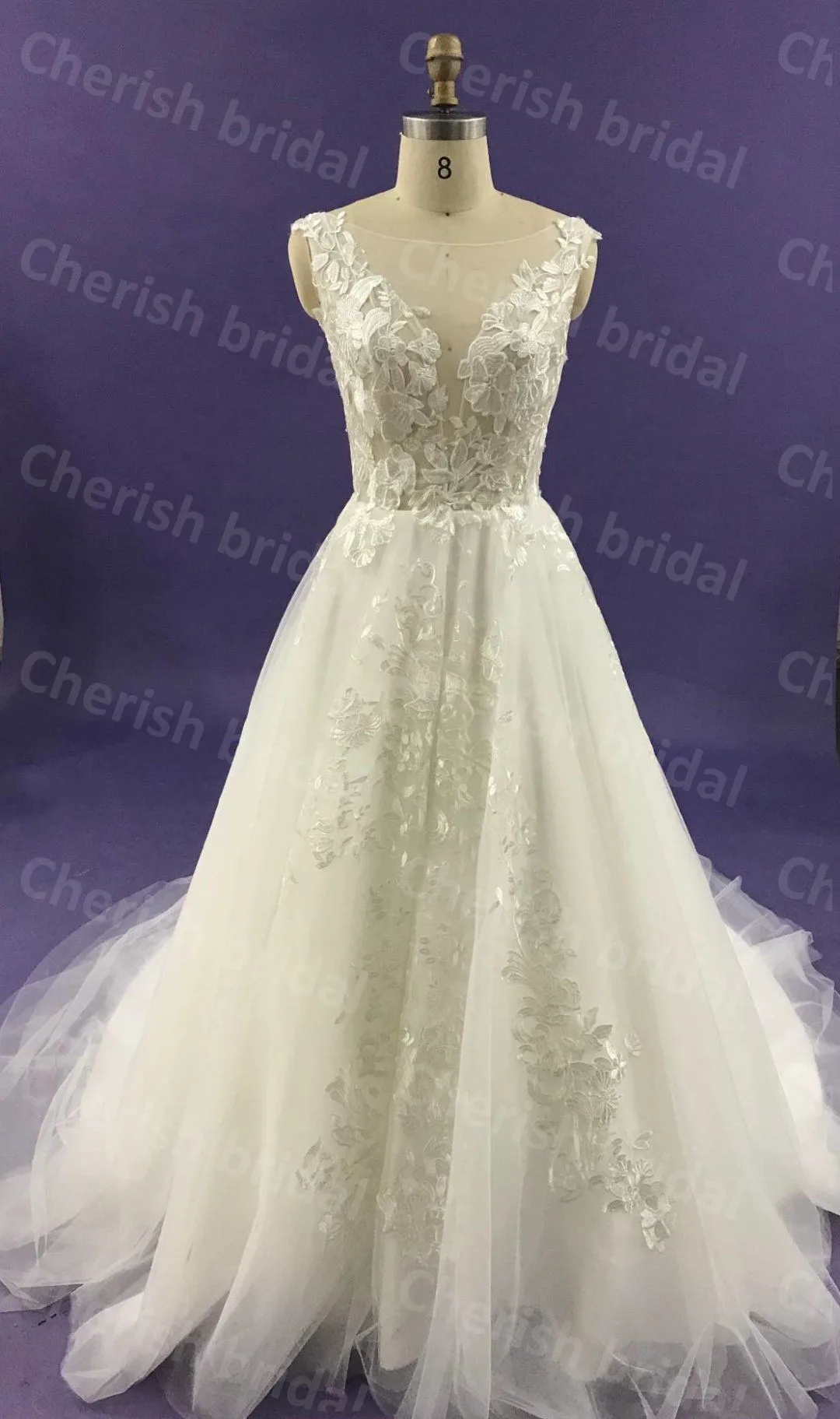 

C5013A Tank Sleeve Wedding Dress Women Dresses, Elegant Lace Applique A-line Bride Dress Brida Gown