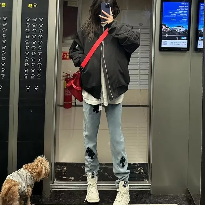 

Short splicing design sense retro baseball jacket for women's spring and autumn students, new Korean short American jacket