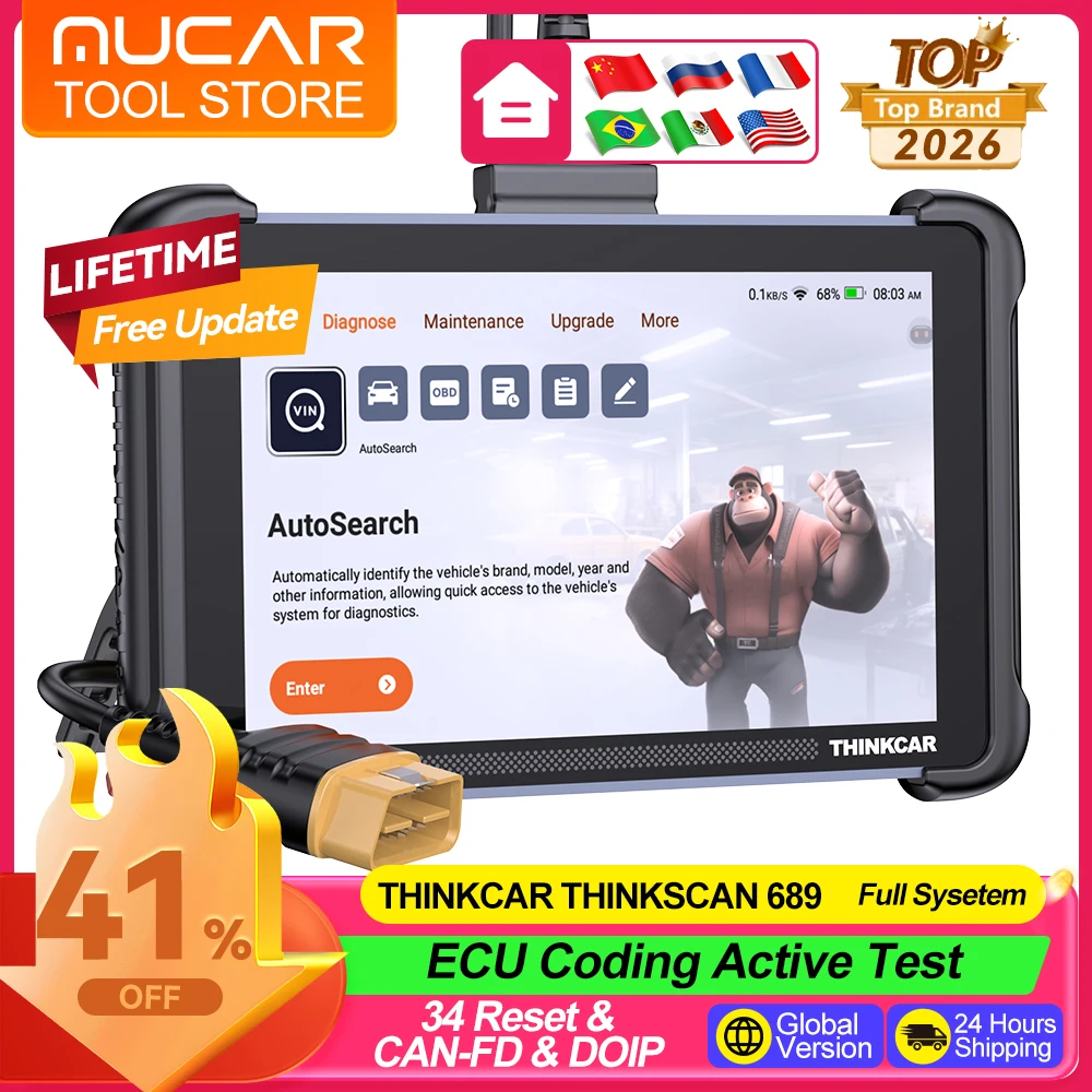 THINKCAR Thinkscan 689 Diagnostic Tools Full System Car OBD2 Scanner ECU Coding Active Test CANFD DOIP Lifetime Free Update