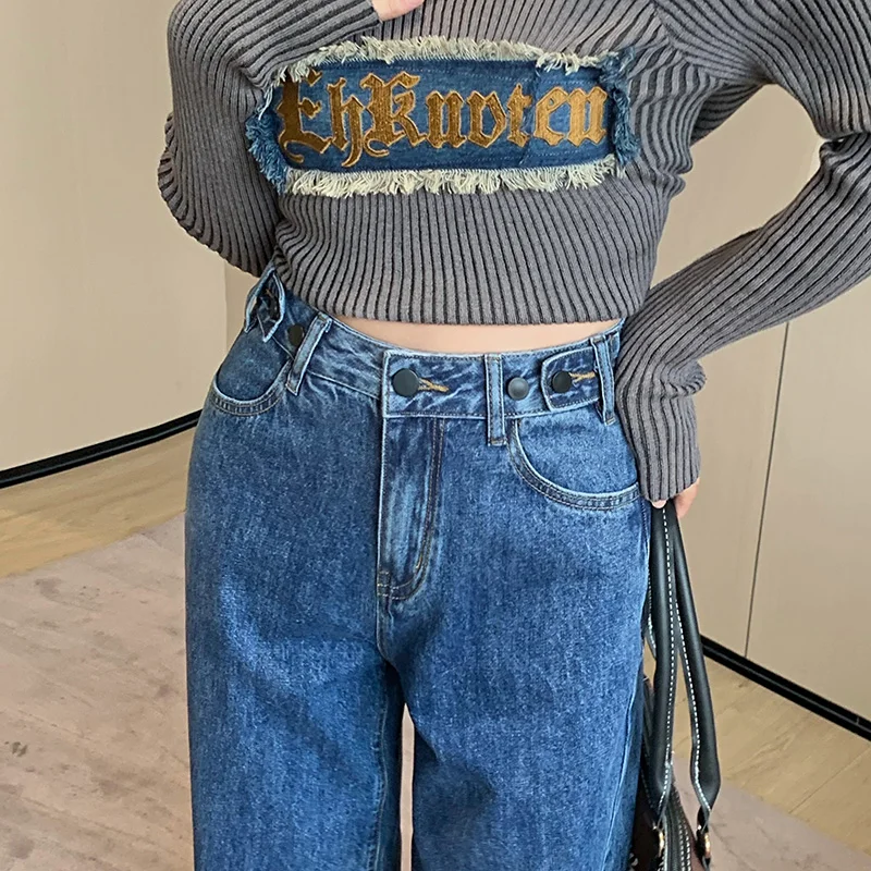 Baggy Jeans Comfort Cotton Vintage Blue Casual Loose Retro High Waist Pants Street Style Wide Leg Straight Trousers Streetwear