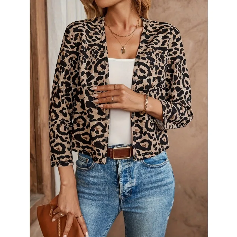 2025 Tops Women's Clothing Leopard Print Long Sleeve V-neck Classic Retro Shirt Suit Jacket Autumn Winter Coat Female Streetwear