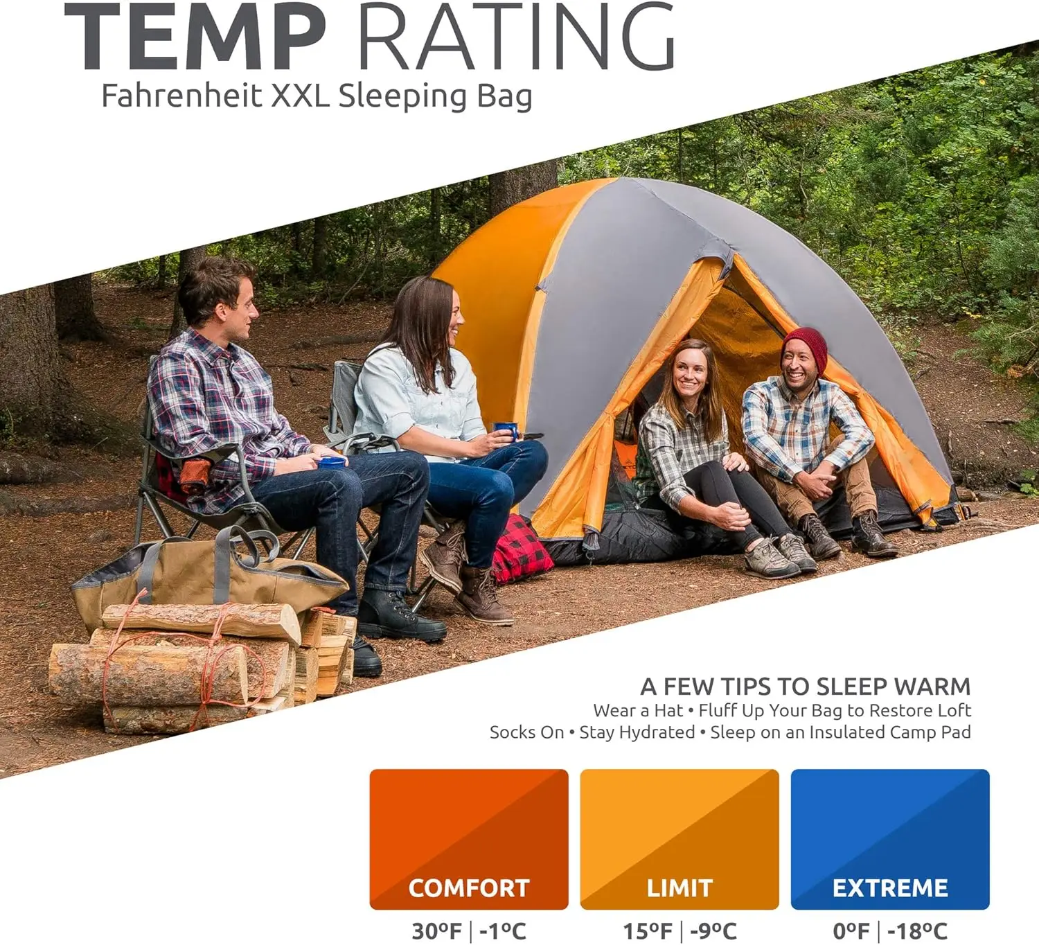 Oversize Sleeping Bag, -25, 0, 20 Degree, Comfortable Camping Extra Wide Sleeping Bags for Adults, Men, Women