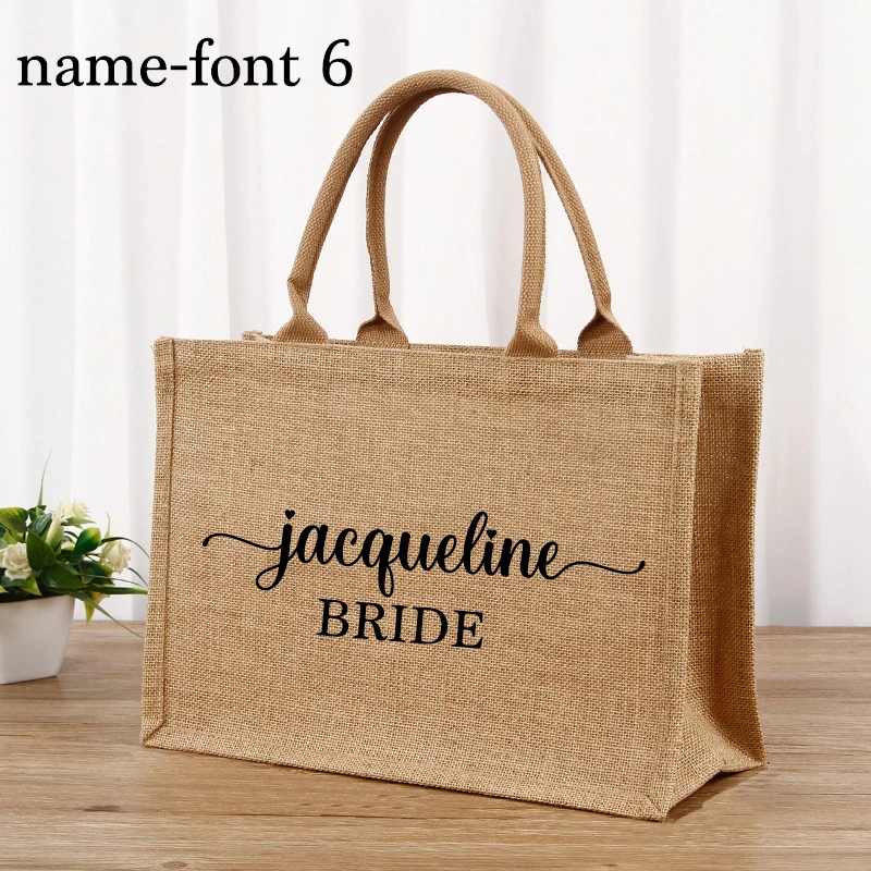 Sac à Main en Jute Personnalisé avec Logo Personnalisé, Fourre-Tout pour Patients, Shopping, Cadeau pour Bol, Voyage, Mariage, Mariée, Tribu, Demoiselle d'Honneur, Enterrement de Vie de Jeune Fille