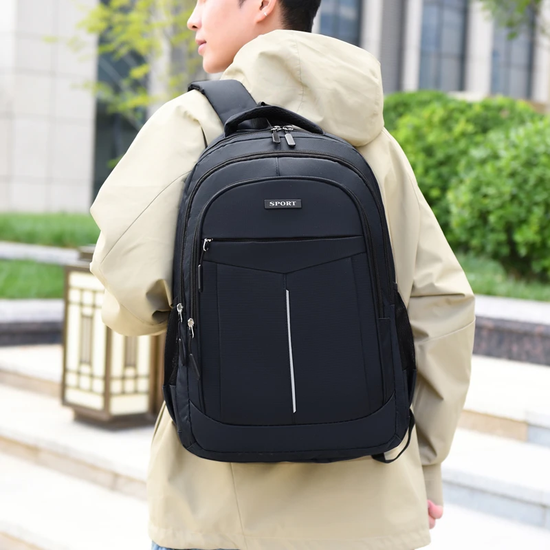 Men's Backpack - large capacity black laptop bag, adjustable strap and multiple compartments, leisure travel bag