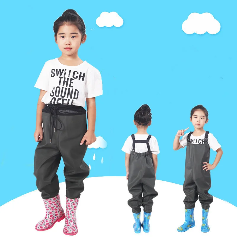 

Boys Girls Outdoor Fishing Seaside Beach Wading Trousers Children Hunting Angling Camping Breathable Waterproof Rain Pants Boots