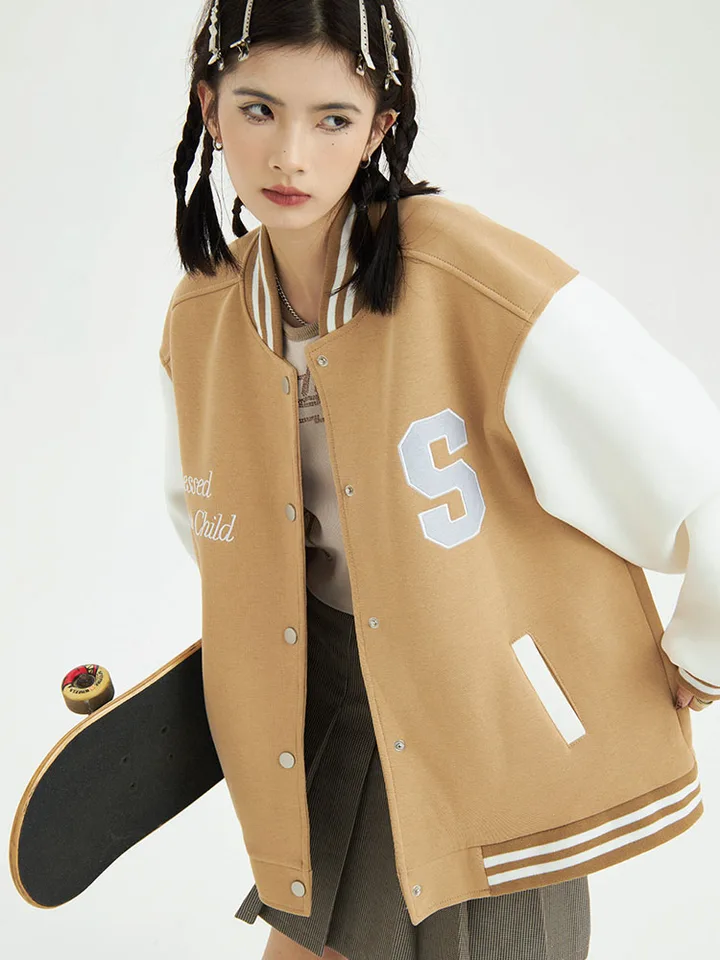 Faux Leather Letter Single Breasted Baseball Jacket Women Long Sleeve Hip  Hop Clothes 2023 Spring Patchwork Varsity Bomber Coat