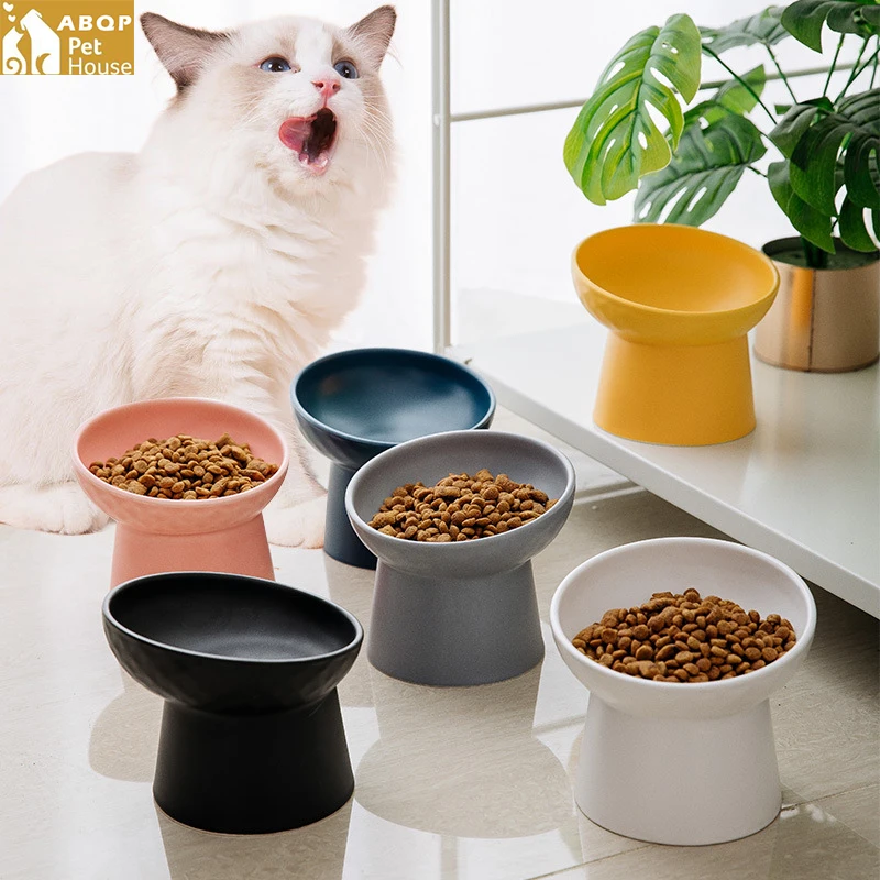 

Cat Nordic Style Food Water Bowl Pet Animal Ceramic Eating Dishes High Foot Candy Color Puppy Kitten Matte Bowls Dog Accessories