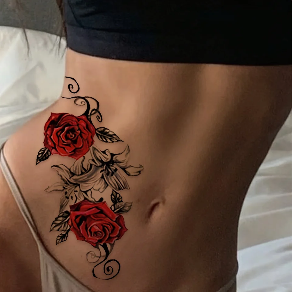 Red Rose Temporary Tattoo Stickers for Women
