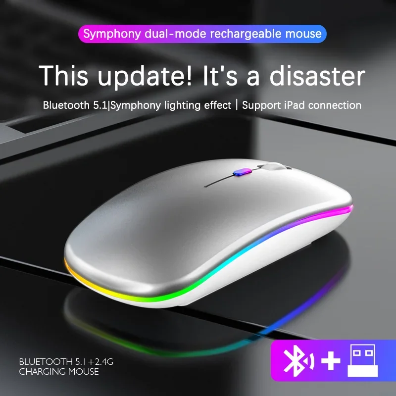 Перезаряжаемая Беспроводная Bluetooth мышь с 2,4 ГГц USB RGB 1600DPI мышь для компьютера ноутбука планшета ПК Macbook игровая мышь для геймеров