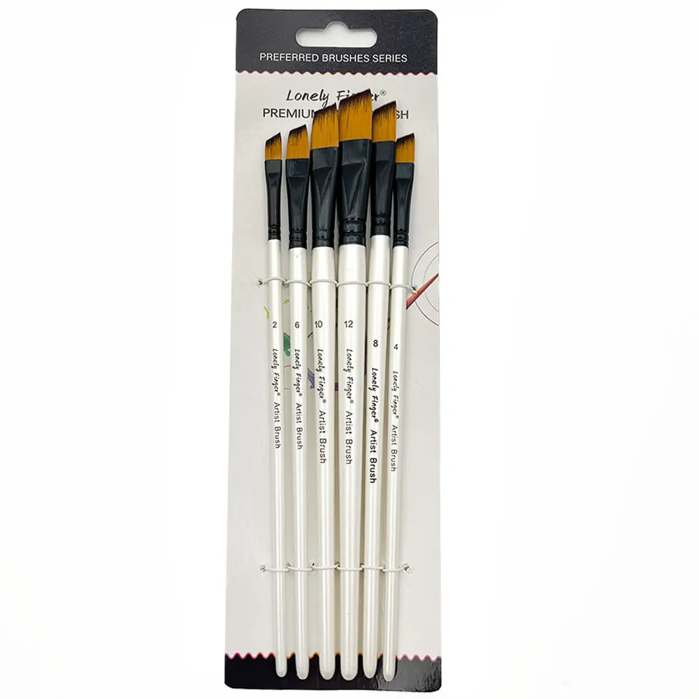 Angular Paint Brushes Set, 6Pcs Angled Paintbrushes for Acrylic Oil Watercolor Gouache Painting, Nylon Angle Shader Brush 5