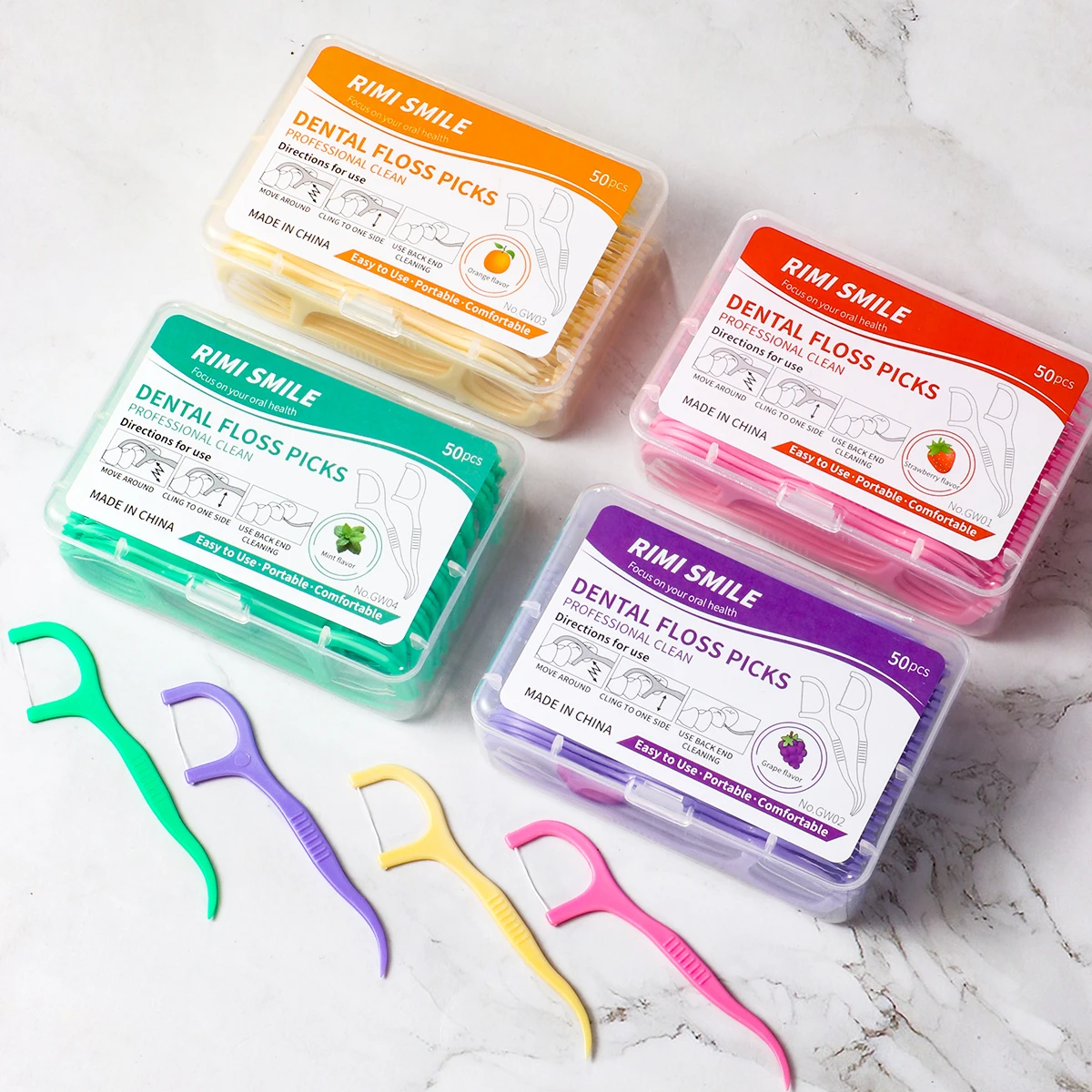 Dental Floss Stick 50 sticks/box Fruit Flavored with 4 Flavors Cleaning Tool for Gaps between Teeth