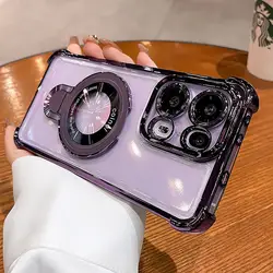 Crystal Clear Silicone Stand Case with Shockproof Bumper and Enhanced Protection for OPPO Reno 16 Pro (Purple)