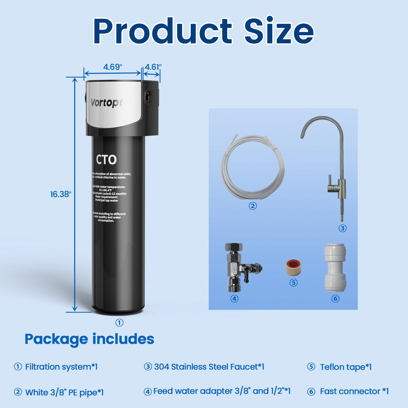 Household Kitchen Water Purifier, 0.75 gpm water flow, ultrafilter element filter water bacteria