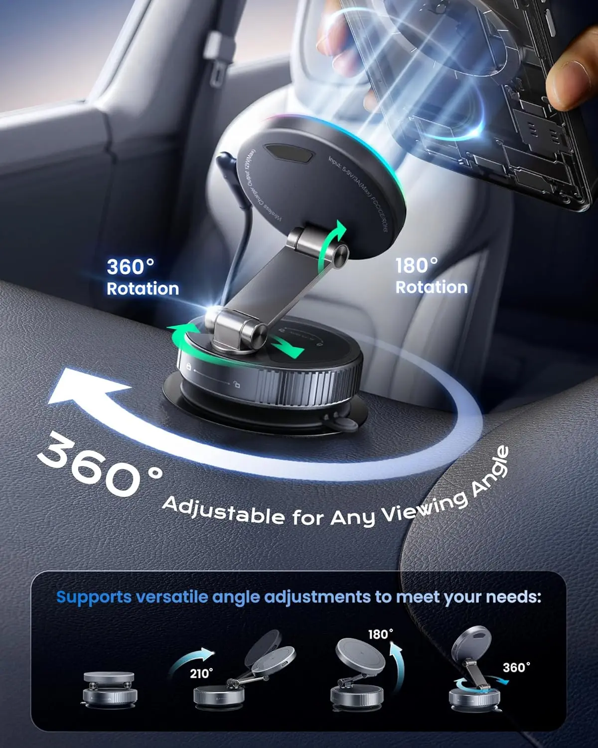 15W Magnetic Car Wireless Charger Vacuum Phone Holder for Magsafe Suction Cup for iPhone 17 Pro Max 16-12 Fast Charging Stand