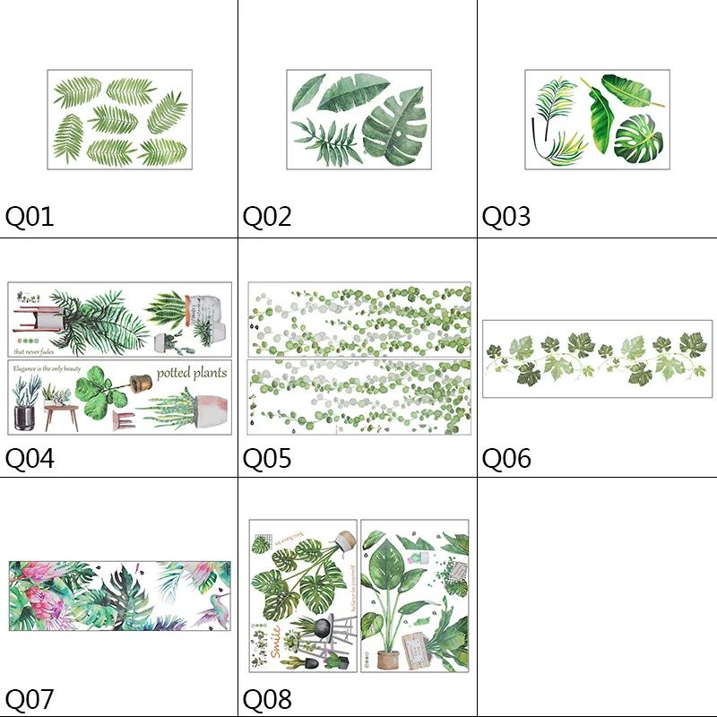 Tropical Leaves Wall Stickers Green Plant Bonsai Flower Bird PVC Removable Stickers For Kids Room Home Living Wall Decals Murals
