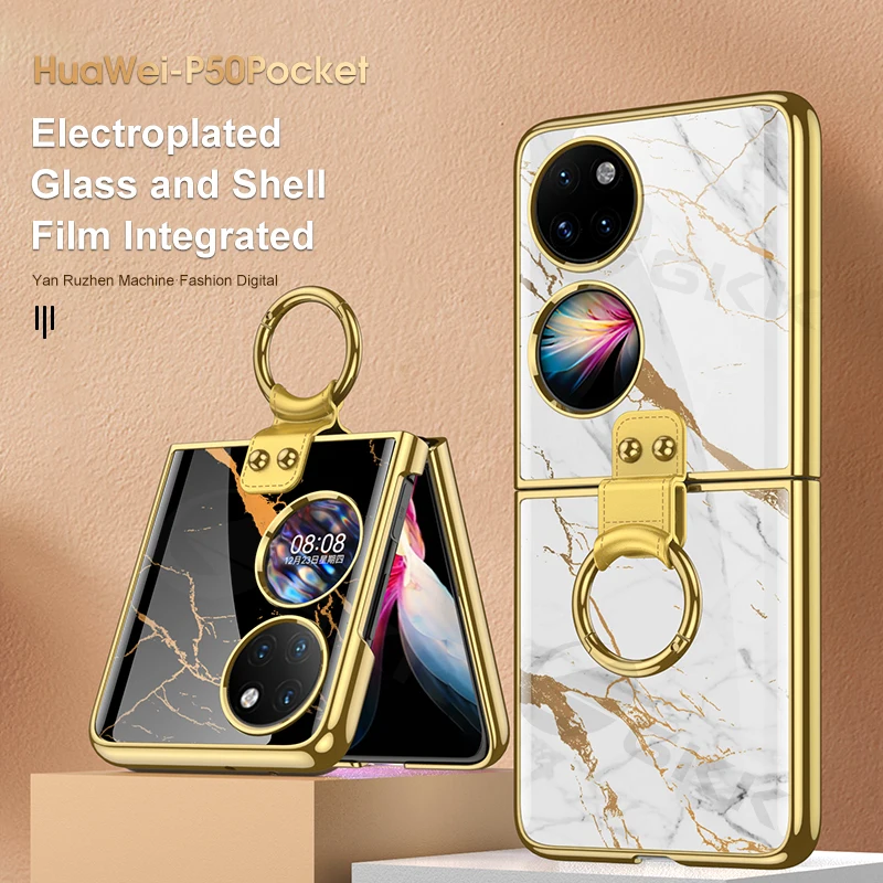 

GKK Оригинальный чехол из закаленного стекла для Huawei P50 Карманный 4G чехол Роскошная рамка с покрытием жесткий чехол для телефона для Huawei P50 Карманный 4G