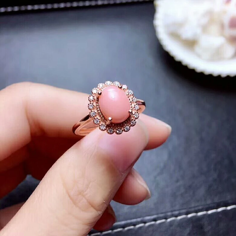 

MeiBaPJ The Spirit of the Sea Precious Pink Natural Coral Gemstone Ring for Women Real 925 Sterling Silver Fine Jewelry