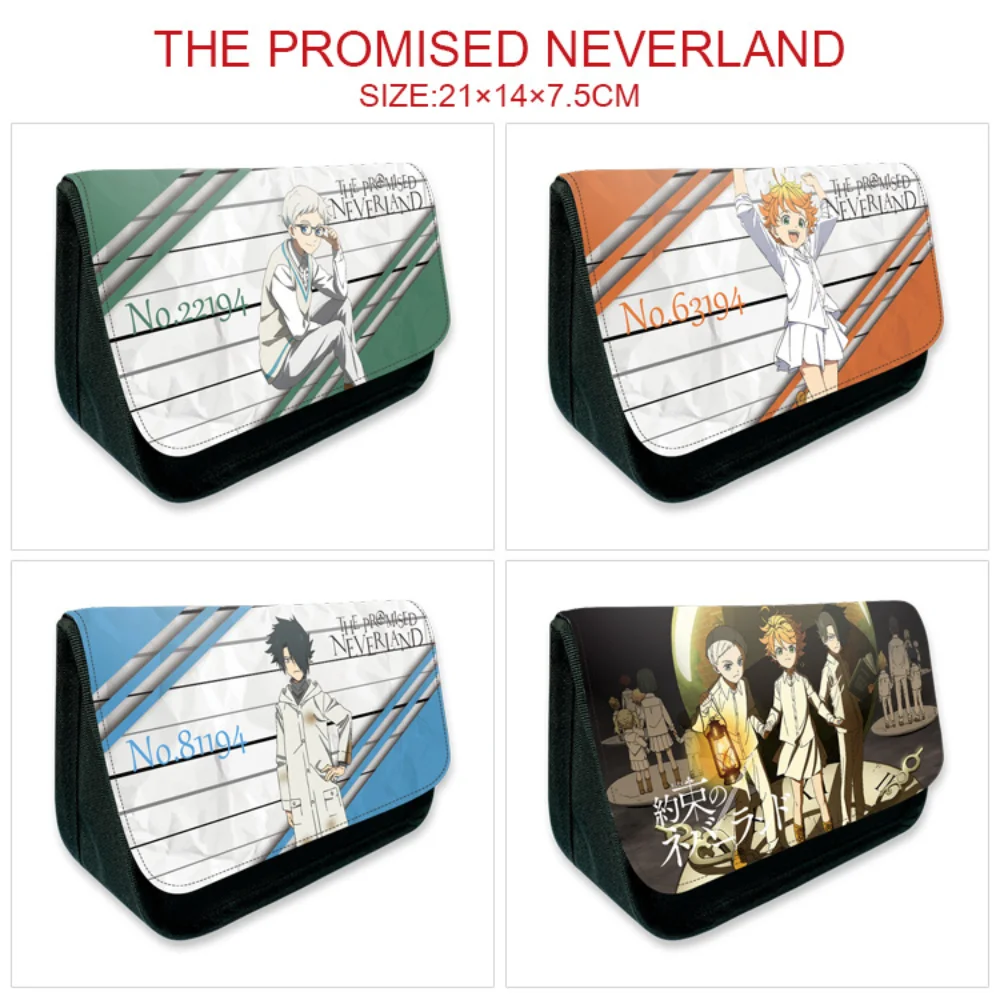 

The Promised Neverland Anime Canvas Pencil Case Student Pen Bag Casual Cartoon Makeup Cosmetic Unisex Zipper Stationery Bags