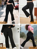 2 Pack Plus Size Women's Super Soft High Waisted Flare Pants, Leggings Tummy Control Soft Bootleg Bell Bottoms Running - Image 3