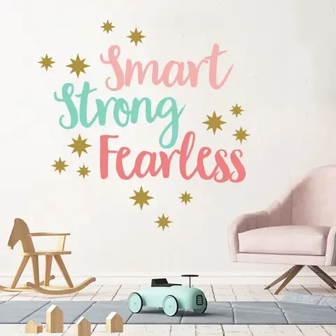 

Smart, Strong, Fearless Inspirational wall sticker Multicolor English language bedroom decorations Decals wallpaper stickers