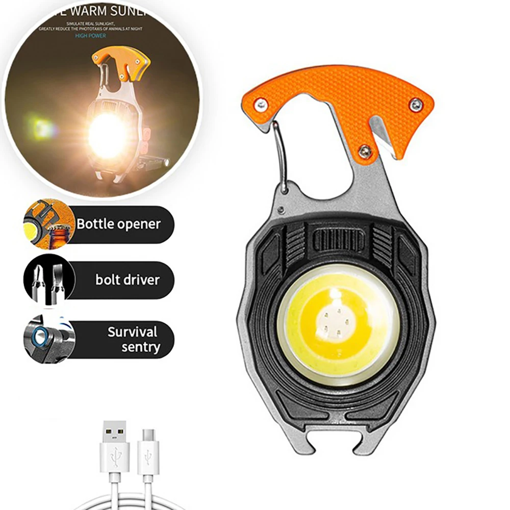 Led Keychain Flashlight,2000 lumens Rechargeable Cob Waterproof Portable Led Work Light，5 Light Modes Pocket Light with Battery