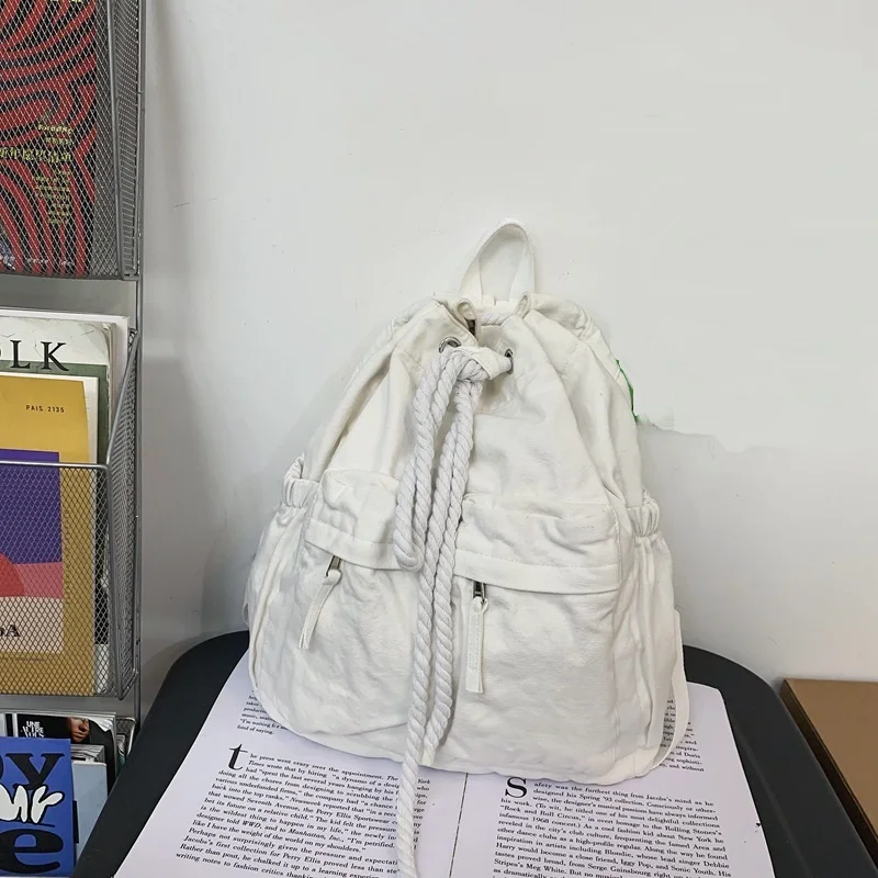 Washed Canvas New Version Fashion Of Cool Drawstring Bunches Backpack Retro Casual College Students Men's And Women's Bags