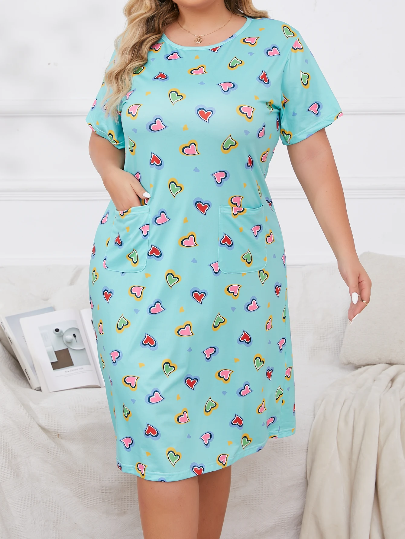 Summer Refreshing Love Printed Short sleeved Nightwear Large Size Women's Pajamas Home Furnishings women pajamas