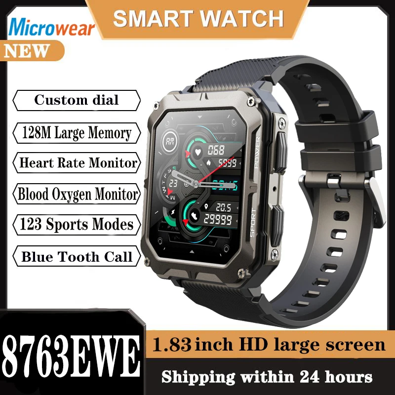 

Мужские Смарт-часы, водонепроницаемые умные часы для улицы, с функцией измерения кровяного давления и bluetooth, с памятью 128 м, 123 спортивных режимов, музыка для Ios и Android