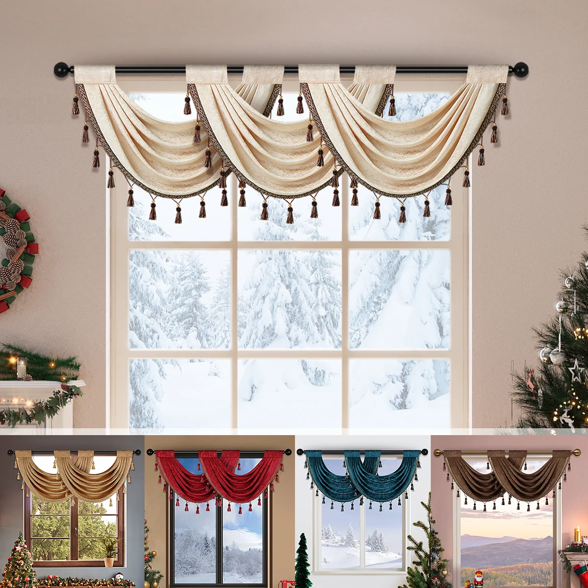 1pc Chenille Fabric Window Curtain Valance Rod Pocket,Pure Color Valance for the Room,Red Valance for Chrismas Festive Decor