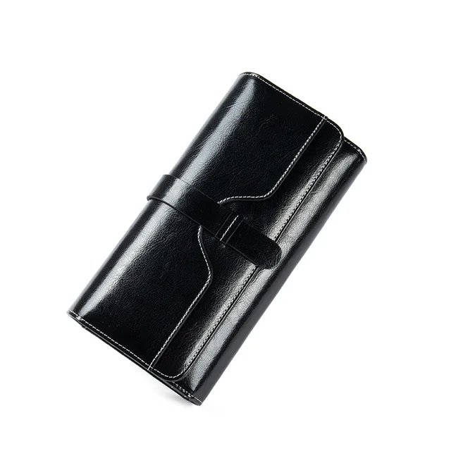 Cartera de cuero con bloqueo RFID para mujer, monedero largo de cuero con diseño de marca, de lujo, con cera de aceite|Carteras| - AliExpress