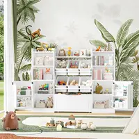 Toy Storage Organizer,5-in-1 Kids Bookshelf with Movable Drawer and Book Shelves Behind The Doors,Toy Organizer Playroom Storage 2