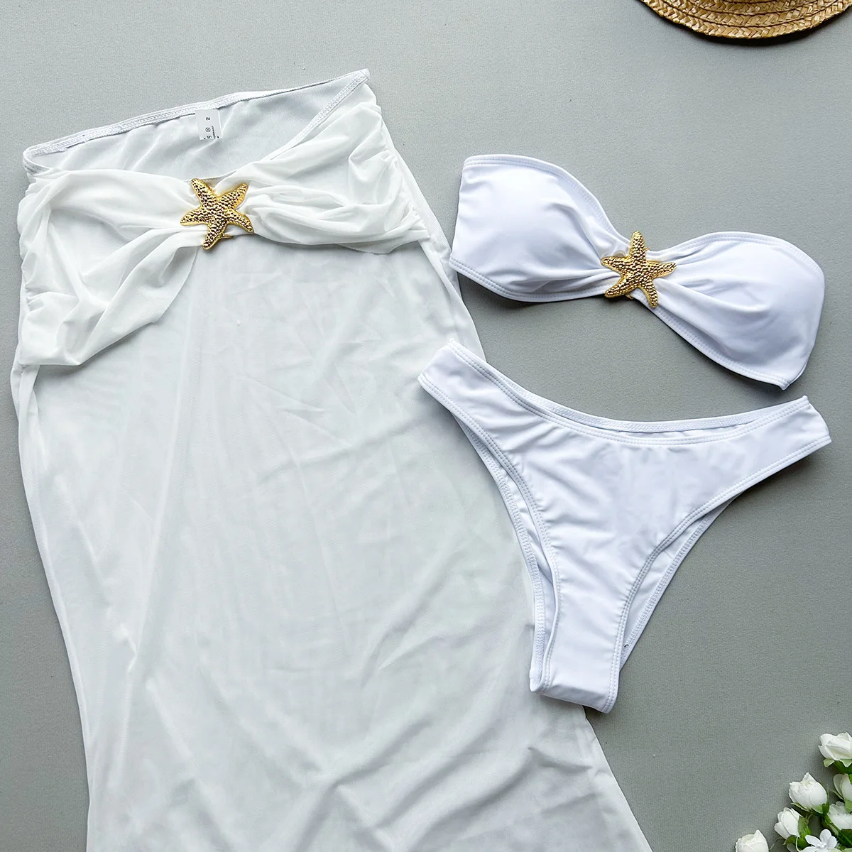Female 2 Piece-Set Beach Holiday Long Skirt Casual Patchwork Sexy Backless Bikini Swimwear Outfits Women's Maxi Skirt Sets