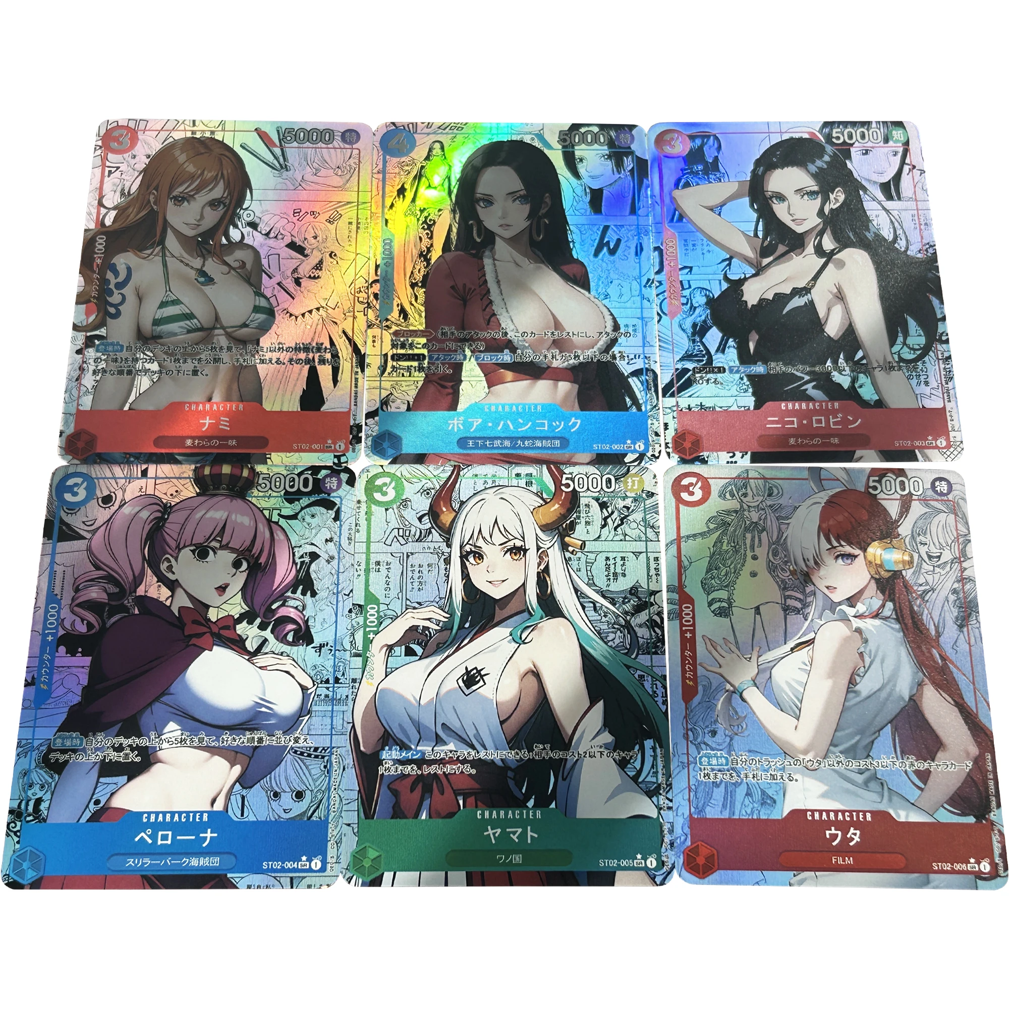 

6Pcs/set OPCG One Piece Nami Yamato Hancock Robin Uta Perona Color Flash Card Classic Game Anime Collection Card Gift Toy