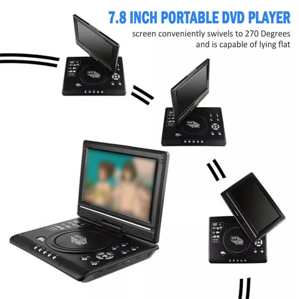 Mini DVD Player 7.8 inch Desktop Digital Smart TV CD Disc Players Remote Control Portable Travel 270&deg; Rotatable Screen