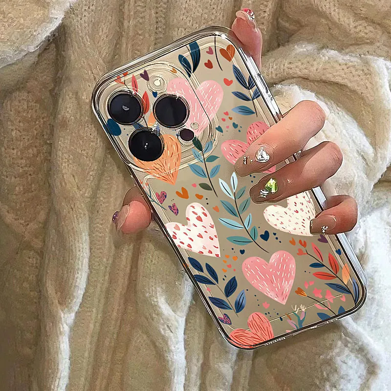 Love Heart Leaves Moon Print Soft Clear Phone Case