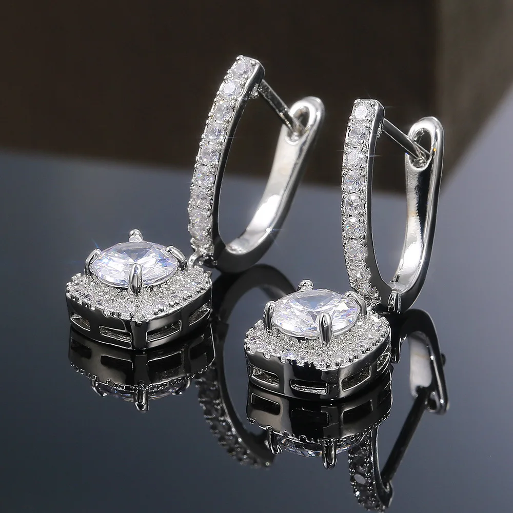 

Exquisite Women's Micro Inlaid Zircon Versatile Earring Buckles, European and American Ear Ornaments Wholesale Silver 925 Retro