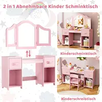 Ensemble de coiffeuse pour enfants, ensemble de coiffeuse pour enfants, chaise de bureau de maquillage pour filles, avec miroir amovible, rose 3