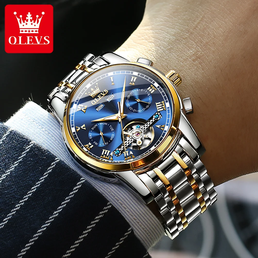 OLEVS 6607+6602 Men Women Watch Luxury Brand Tourbillon Mechanical Watch High end Romantic Lover Date Gift Couple