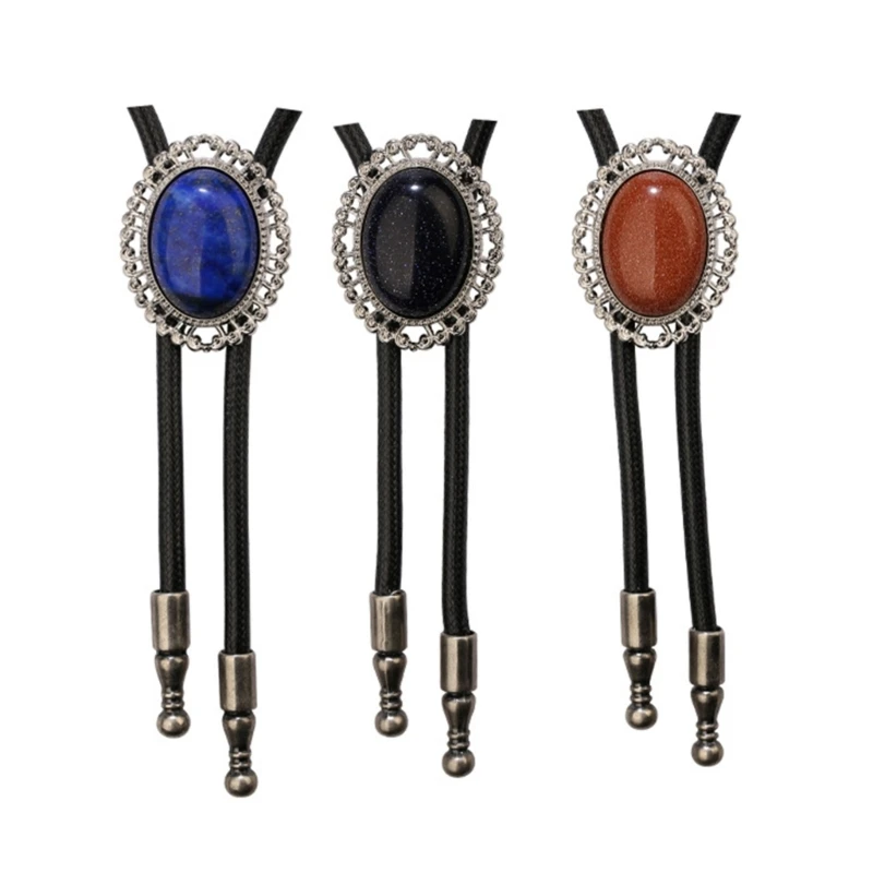 

Bolo Tie for Men Western Cowboy Necktie with Carved Gemstones Buckle Gentleman Formal Meeting Costume Accessories DXAA