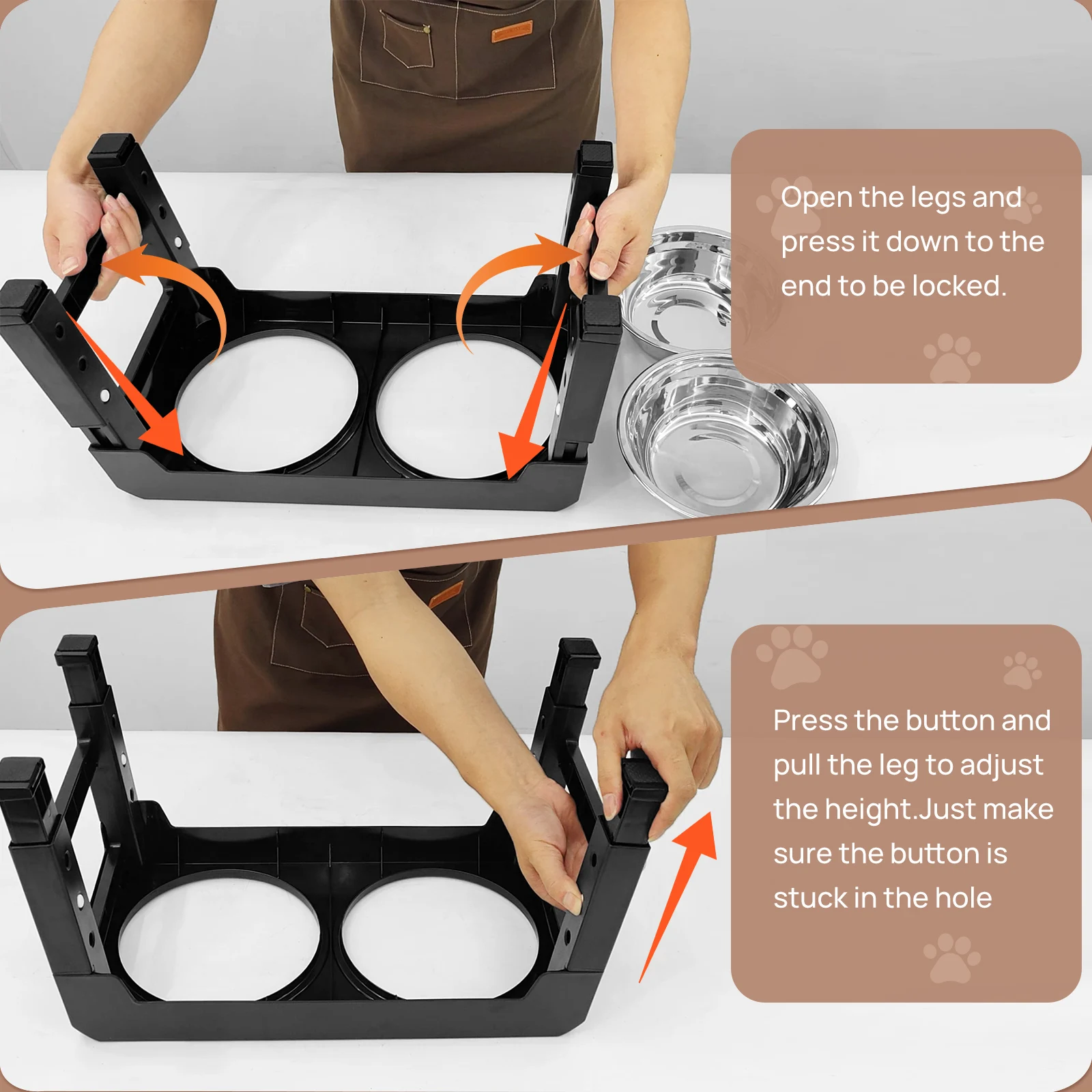 EFAN Raised Dog Bowl 4 Height-Adjustable, Elevated Dog bowls with 2x 1200ml Stainless Steel Bowls, for Small Medium & Large Dogs