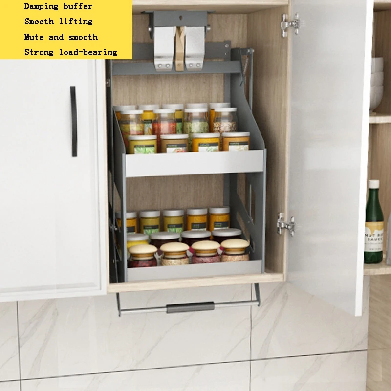 

Kitchen Cabinet Pull-down Lift Basket Storage Spice Racks Wall Cabinet Up and Down Vertical Lift Drawer Baskets 45/55/*28*52CM