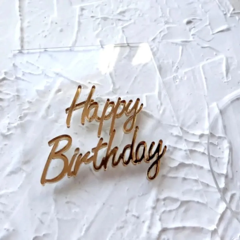 Handwriting Happy Birthday Cake Toppers Golden Acrylic Birthday Cake Topper for Kids Party Decorations