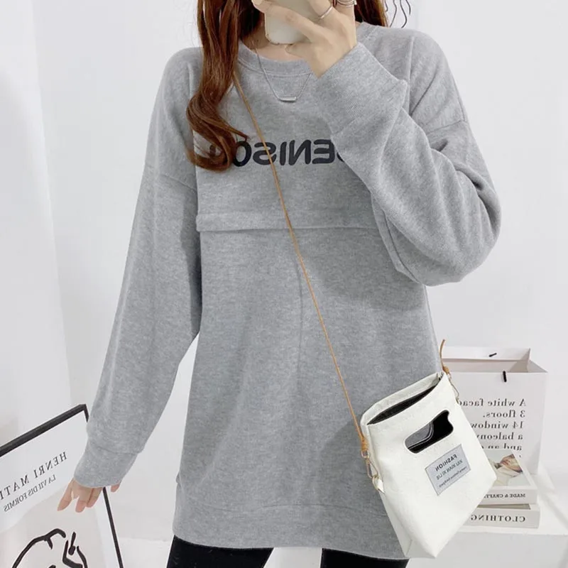 가을 겨울 임산부복 수유 후드티 임산부 스웨트셔츠 지퍼 오픈형 수유탑