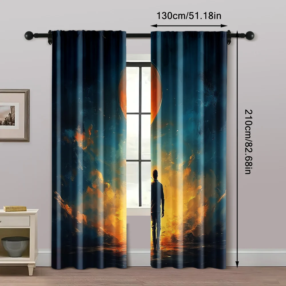 2pcs, Print Curtains 2D print with Man & Youngsters Holding Balloons Versatile Durable Polyester (without rod) Room Decor Ldeal 5